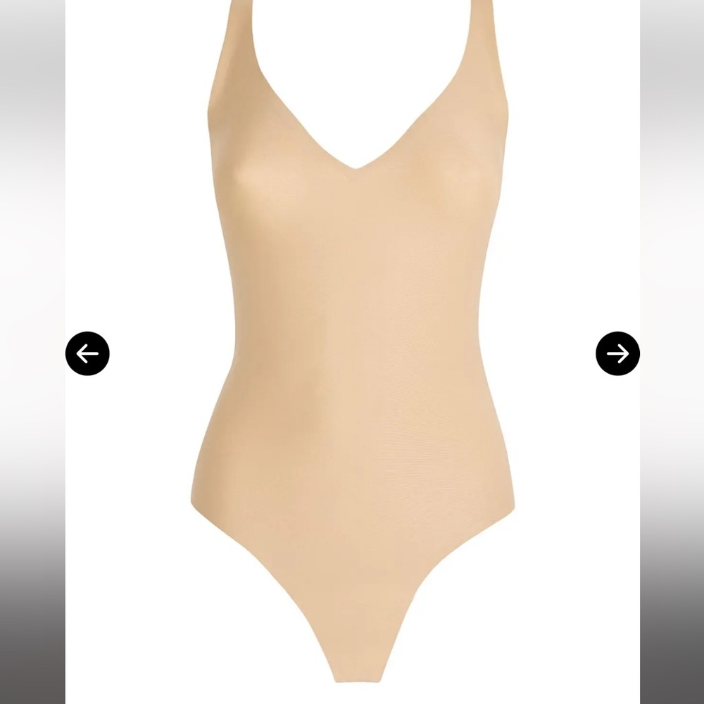Skims Naked Plunge Thong Bodysuit in Sand 4X